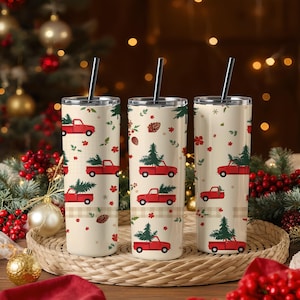 Christmas Tumbler Wrap PNG Bundle | Red Truck Christmas Sublimation | 20oz Skinny Tumbler Wrap | Vintage Holiday PNG | Digital Download