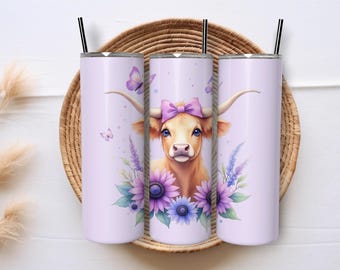 Purple Highland Cow – Boho Farmhouse Digital Art 20oz Skinny Tumblers Wrap Digital File