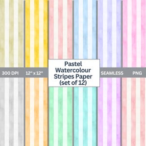 12 Vertical Watercolor Stripe Papers – Pastel Seamless Backgrounds for craft supplies, Seamless Pattern, digital background, digital pattern
