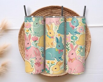 Pastel Bunny Meadow Digital Art 20oz Skinny Tumblers Wrap Digital File