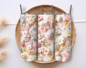 Archivo digital con diseño de adorable conejito de Pascua para vasos delgados de 20 oz, diseño sin costuras
