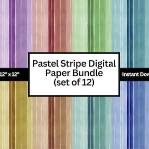 Pastel Stripes Digital Paper | 12 PNG Backgrounds | 12x12 Soft Watercolor Textures | Rainbow Scrapbook Paper Bundle