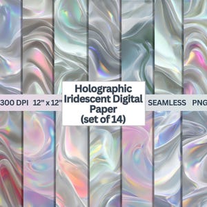 Holographic Iridescent Digital Papers | liquid chrome | Seamless Fluid Foil & Pastel Chrome Textures| 300 DPI Backgrounds, Scrapbooking