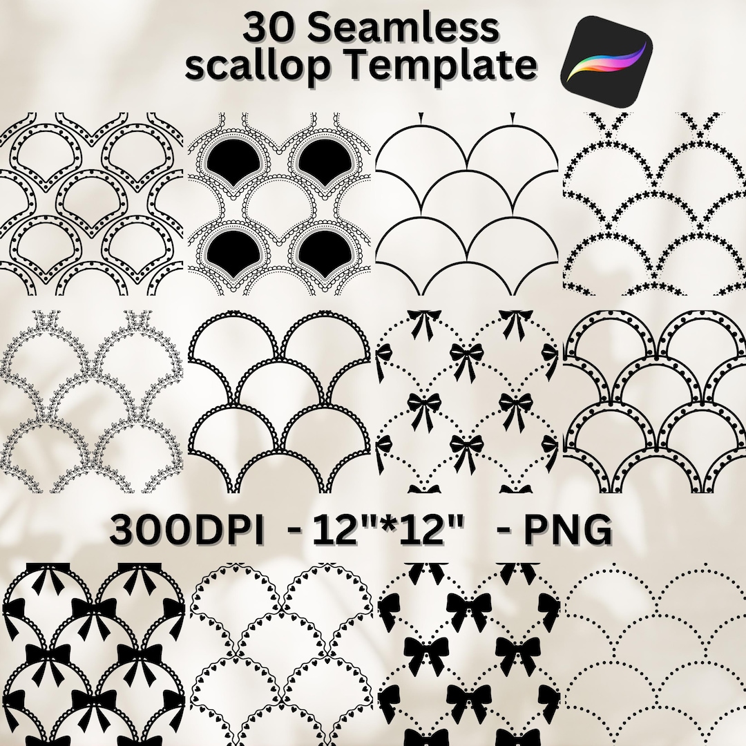 30 Scallop Template Seamless Pattern PNG | Procreate Scallop Brush ...