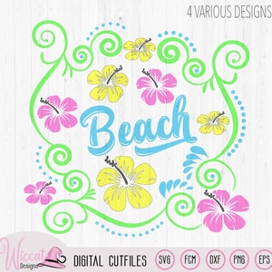 Summer hibiscus beach file, quote cut file, flower Bag svg, cricut swirl file, vinyl cut file, pillow design svg, girls gift svg, Scanncut image 1