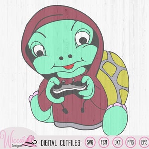 Schildpad met joystick, Gaming jongen svg, Stoere schildpad, computer gaming, scanncut svg, dxf bestand, plotter bestand, flex ontwerp