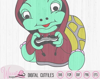 Gaming turtle boy with joystick, kids cut file, kid shirt, boy room decor, Cricut svg, nerdy turtle,  cool kid, scanncut fcm, plotter file