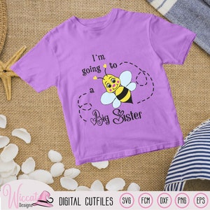 Annonce Bee Big sister svg, svg enceinte, enfants svg, chemise fille svg, nouveau bébé svg, chemise de vacances, svg pour cricut, scanncut fichier fcm