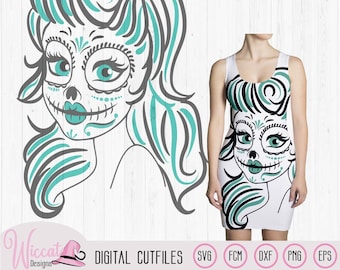 Sugar Skull Woman, skeleton girl svg, women svg, Day of the dead, teen design, scanncut Fcm, plotter file, cricut svg, vinyl craft