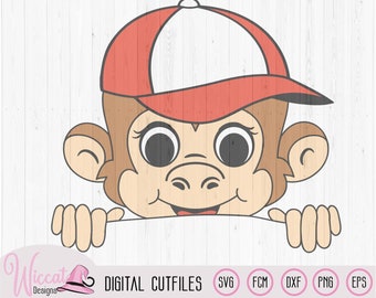 Peekaboo Monkey boy,  boys shirt svg,  funny monkey svg, monkey with cap, svg Cricut, kid svg, scanncut fcm, vinyl craft, plotter file