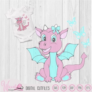 Cute dragon Girl for baby girl nursery svg, Dragon with wings, Fantasy animal cut file, fcm file, cricut, digital wall decor, scanncut files