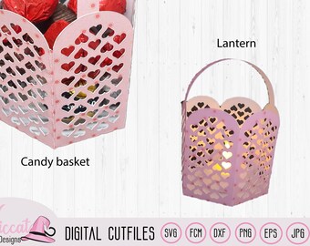 Round heart pattern lantern svg, Paper candy basket svg, paper diy lantern svg, luminary svg, template scanncut fcm, cricut svg,