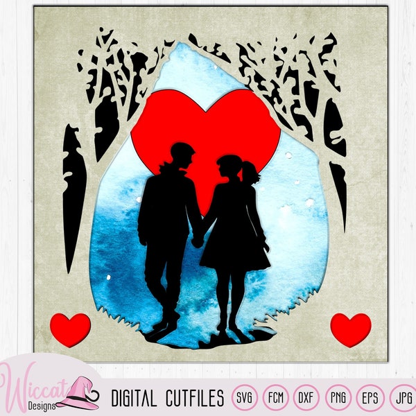 love Couple in the woods svg, Layered shadow box Template, Shadow box SVG, Valentine 3D Layered paper cut SVG, Valentine paper craft, love Couple in the woods svg, Layered shadow box Template, Shadow box SVG, Valentine 3D Layered paper cut SVG, Valentine paper craft,
