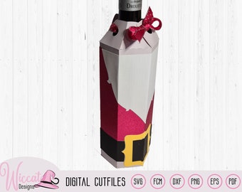 Santa wine bottle sleeve svg, Christmas bottle wrapper svg, paper bottle sleeve svg, paper bottle sleeve svg