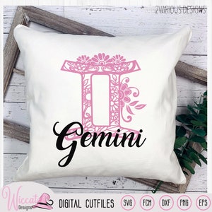 Mandala floral du zodiaque Gémeaux, signe floral Gémeaux, né en mai, signe de juin, svg femme Gémeaux, scanncut, conception cricut, fichier traceur vinyle