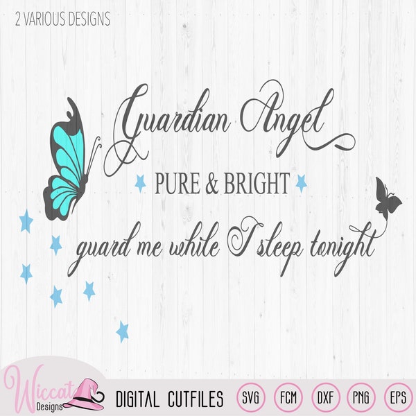 Nursery Guardian Angel wall quote svg, lullaby decor, baby prayer, Angel baby quote, Butterfly design, dxf file, cricut vinyl decoration