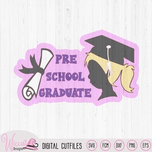 Graduado de preescolar niña torta topper svg, niña graduada svg, graduación escolar silueta svg, Grad cap kids svg, archivo de trazador