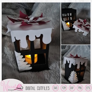 Lanterna di carta invernale, modello di lanterna di Natale, file fustellato di carta, decorazione domestica fai da te, scanncut fcm, cricut svg, file plotter