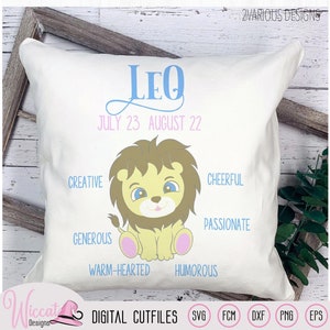 Baby jongen Leeuw svg, sterrenbeeld svg, Dierenriem svg, Baby sterrenbeeld. snijbestand Geboorte teken svg, juli svg, augustus