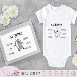 Bebé niña Capricornio SVG, signo del zodiaco SVG, rasgos de Capricornio SVG, astrología recién nacido SVG, regalo de baby shower, SVG para Cricut, archivo de trazador