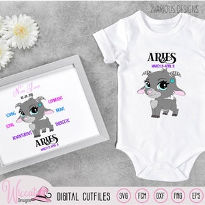 Bambina Ariete, segno zodiacale, tratti dell'Ariete, astrologia neonata, design per neonati, regalo per baby shower, svg per cricut, file scanncut, file plotter