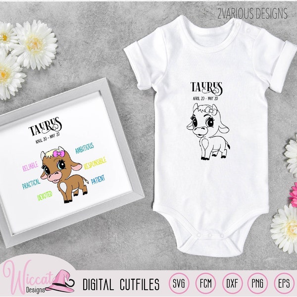 Neugeborene Baby Mädchen Stier svg, Sternzeichen mit Merkmalen Zeichen | April-Mai Geburt svg | Baby Shower Geschenk | Baby Mädchen Stier svg | Plotterdatei