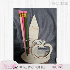 Pencil holder teacher gift, laser cut, Apple pencil holder, last day of school, laser engraving, svg pencil holder, 3mm wood file