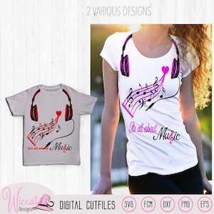Koptelefoon svg, Muziek svg, DJ svg, noten svg, muziek meisje svg, muziek shirt svg, scanncut bestand, scanncut image, fcm bestand, dxf, png