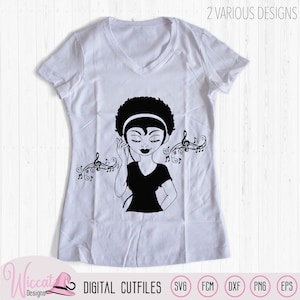 Afro DJ Mädchen, Soul Sister, Musik Mädchen, Kopfhörer und Musiknoten, svg Cricut, Frauen svg, scanncut Dateien, digitale Vinyl Handwerk, Plotterdatei