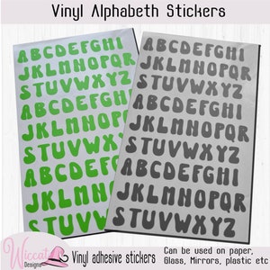 Folha de letras retrô, letras ousadas e descoladas, adesivos de letras descolados, adesivos de alfabeto, letras de vinil, letras individuais,