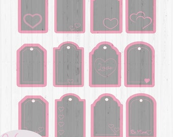 Gift tags with pen or foil svg cut file,  12 gift tags svg, diy craft, Wedding and valentine themed