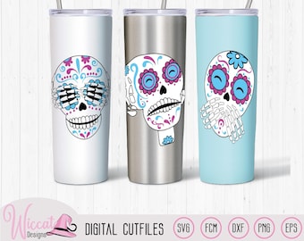 3 Sugar Skulls svg, Three wise skulls, skeleton heads, Day of the dead, scanncut Fcm, Dia de los Muertos svg, cricut svg, plotter file