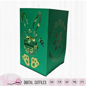 Joyeuses Pâques fleur lapin lanterne svg fichier coupé, pieds de lapin de Pâques svg, décoration en papier de Pâques, scanncut fcm, cricut Paper Lantern DIY SVG