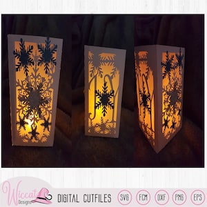 Linterna de copo de nieve SVG: alegre plantilla de linterna de papel de invierno, decoración navideña para el hogar, archivo de corte con trazador, ScanNCut y Cricut