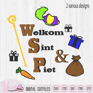 Welkom Sinterklaas, december feest, raamsticker,pieten muts, staf, scanncut, svg, dxf, fcm, digitaal snijpatroon, cricut, plotter bestand