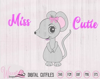 Cute  girly Mouse svg, Little miss cutie svg, girls tshirt design svg, svg cut file, scanncut fcm, dxf file, cricut design, vinyl craft