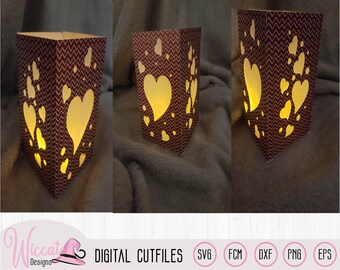 Valentine heart lantern template, floating hearts, scanncut fcm, paper craft, dxf cut file, cricut svg, 3D Paper Lantern DIY SVG, home decor