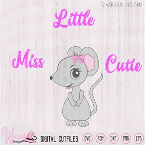 Mignon girly Mouse svg, Little miss cutie svg, filles tshirt design svg, fichier de coupe svg, scanncut fcm, fichier dxf, design cricut, artisanat en vinyle