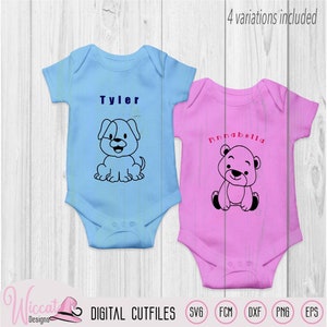 Conjunto de sellos digitales SVG de animales bebés: perro, gato, elefante y oso - Archivos ScanNCut y Cricut