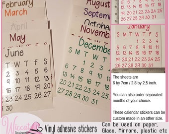 Small calendar monthly organizer stickers year 2023/2024, bullet journal stickers, planner calendar, vinyl month timetable,months stickers