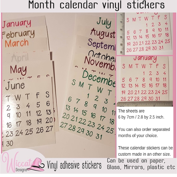 Small calendar monthly organizer stickers year 2023/2024, bullet journal stickers, planner calendar, vinyl month timetable,months stickers