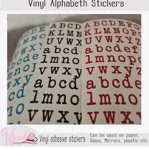 Alfabeto de máquina de escrever antiga, adesivos de letras pequenas em diferentes cores e tamanhos, adesivos de vinil, letras de diário, adesivos de letras de máquina de escrever