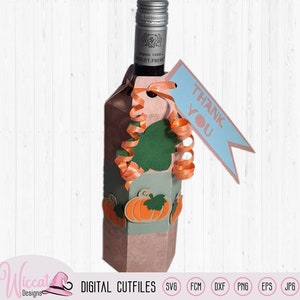 Danke Kürbis Flasche Sleeve SVG, Herbst Flasche Wrapper svg, Papier Flasche Sleeve svg, Papier Flasche Sleeve svg