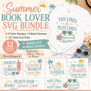 Sommarbokälskare SVG-paket, strandläsning, bokliga designer, Cricut Cut-fil (digital nedladdning)