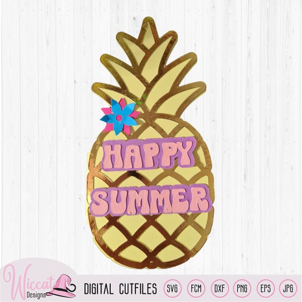 3D Pineapple Summer card svg, Tropical card svg,  menu card, holiday card svg,  Layered summer card