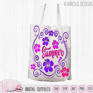 Summer hibiscus beach file, quote cut file, flower Bag svg, cricut swirl file, vinyl cut file, pillow design svg, girls gift svg, Scanncut image 7