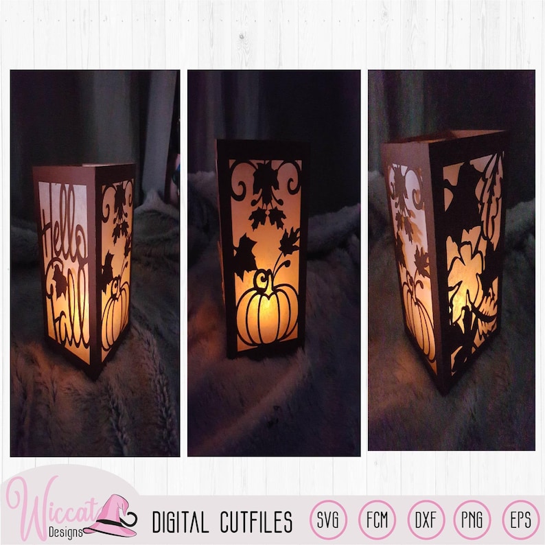 Plantilla de farol de otoño, hojas de calabaza recortadas (SVG, DXF, FCM) imagen 1