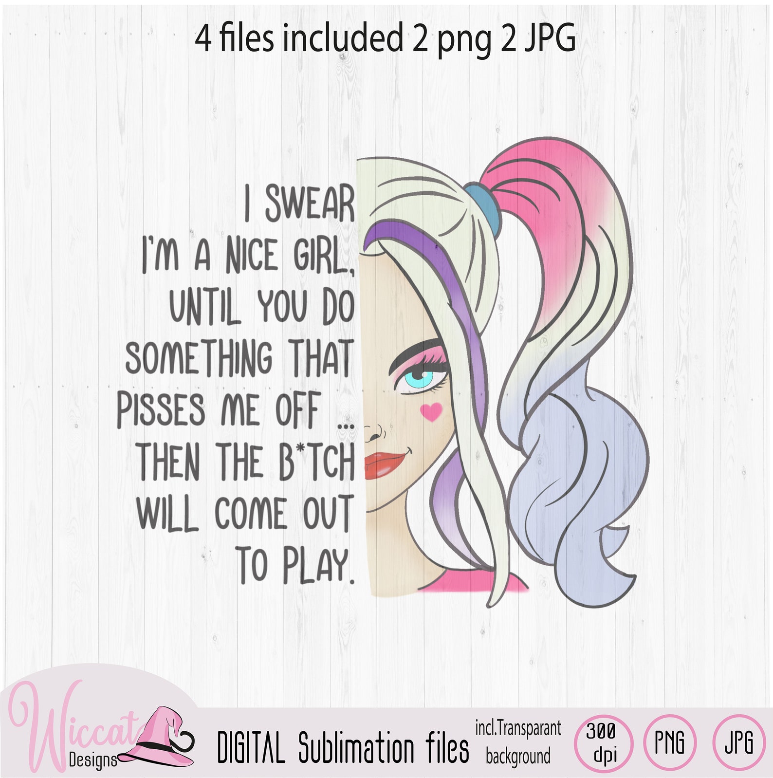 Funny Nice Girl Quote With Cartoon Girl Sublimation File Etsy
