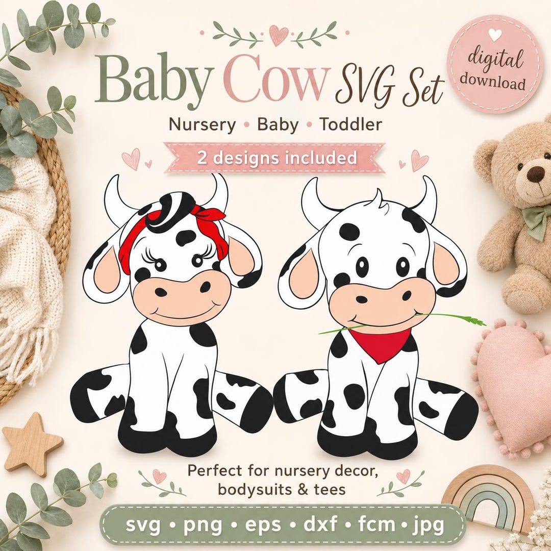 Baby Cow SVG Bundle, Boy Girl Calf Svg, Farm Animal Cut File (digital ...