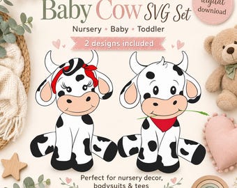 Baby Cow SVG Bundle, Boy Girl Calf svg, Farm Animal Cut File (Digital Files)